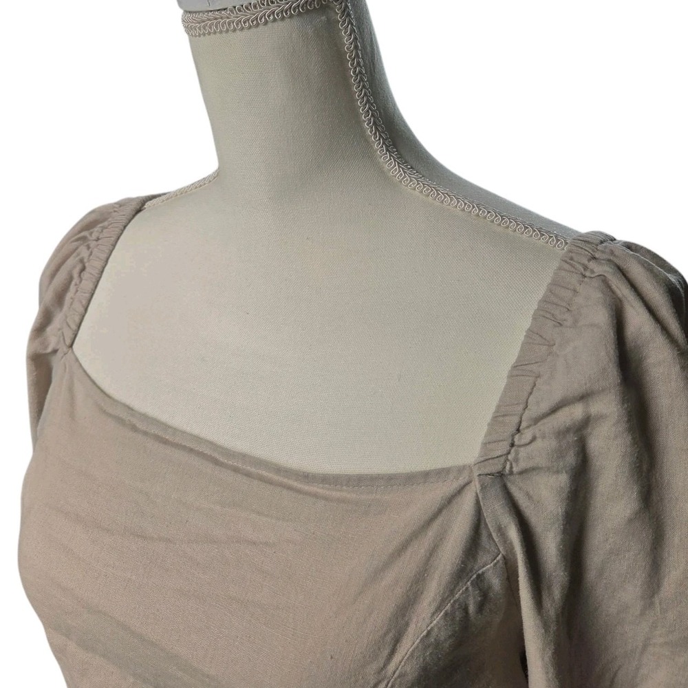 Express Beige Linen Top Large Boho Milkmaid Clean Girl Victorian Regency Fairy - Picture 2 of 7